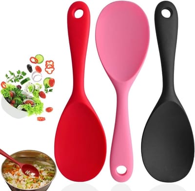 Set van 3 Siliconen Rijstlepels voor Koken, Ideaal voor Rijst, Aardappelpuree en Menu's, Duurzaam en Hittebestendig