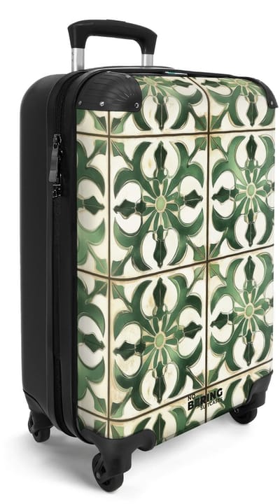 NoBoringSuitcases.com® - Handbagage koffer lichtgewicht - Reiskoffer trolley - Groene tegels patroon - Rolkoffer met wieltjes - Travel suitcase cabin - Reistrolley met TSA slot - Past binnen 55x40x20 en 55x35x25 - Kleine valiezen