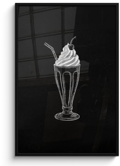 Poster in lijst - Fotolijst 80x120 cm - Posters - Ijscoupe - Kers - Krijtstijl - Slagroom - Posterlijst zwart - Decoratie - Wanddecoratie woonkamer - Muurdecoratie slaapkamer