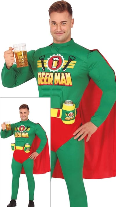 Fiestas Guirca - BEERMAN HERO - Verkleedpak Heren - Maat 48 – 50 (M) - Bierpak - Superheldenkostuum - Carnaval - Halloween - Oktoberfest - Verkleedkleding - Carnavalskleding