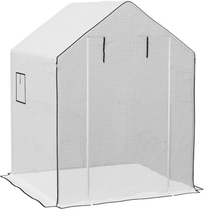 MODFU – Tuinkas Vervanghoes – 140x143x190 cm – Versterkte PE-folie 135 GSM – UV-bestendig – Met oproldeur en zijramen – Voor plantenbescherming – Wit