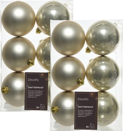 Decoris kerstballen - 12x st - champagne - 8 cm - kunststof - mat en glans - kerstversiering