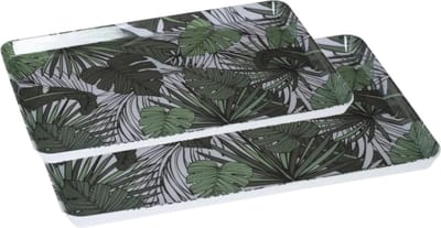 Set 2x dienbladen/serveerbladen rechthoekig Jungle wit/groen - verschillende afmetingen - Keukenbenodigdheden
