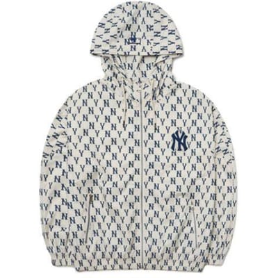 Veste MLB Basic Logo New York Yankees Imprimé All Over Coupe Ample Veste Unisexe Crème 3AWJM0121-50CRS S white