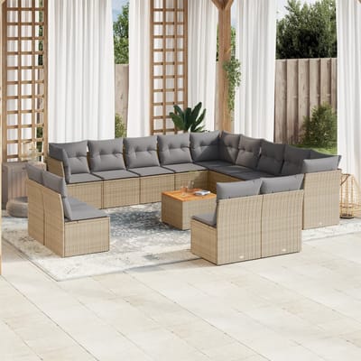 vidaXL - 14-delige - Loungeset - met - kussens - poly - rattan - beige