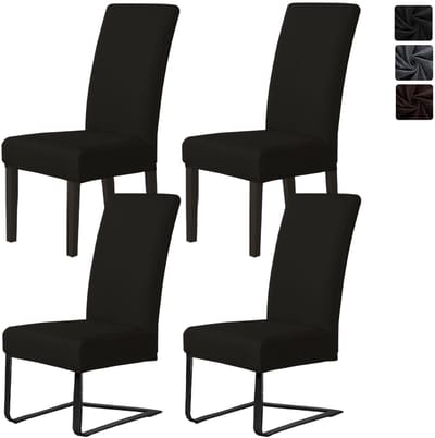 Set van 4 jacquard stoelhoezen, schommelstoelovertrek, eetkamerstoelen, overtrek, afneembare hoes voor eetkamer, hotel, bruiloft, feest - zwart