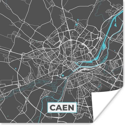 Poster Caen - Frankrijk - Plattegrond - Kaart - Stadskaart - 100x100 cm XXL