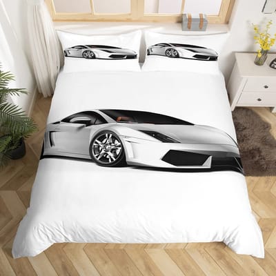 Raceauto Dekbedovertrek Set Queen Size 3D Auto Print Beddengoed Set Stijlvolle Decoratie Jongens Sport Dekbedovertrek Snelheid Sportwagen Quilt Set AU Single(140x210cm)