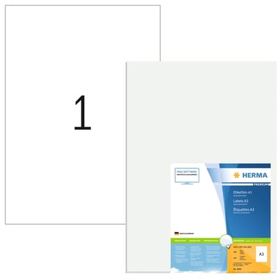 Herma premium adresetiketten nr. 8692, 297 x 420 mm, zelfklevend, permanent hechtend, bedrukbaar, papier, wit, 100 stuks op 100 vellen