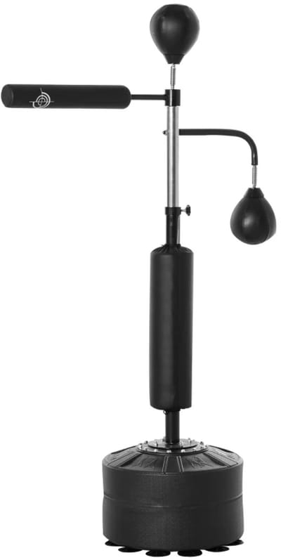 Boksstandaard - 2 Snelheidsballen, Reflexstang en Zuignapvoet - in Hoogte Verstelbaar 160-230 cm - Reflextrainer - Bokstrainer - Boksbal Staand - Bokszak - Bokspaal - Boxing - Staal - Zwart