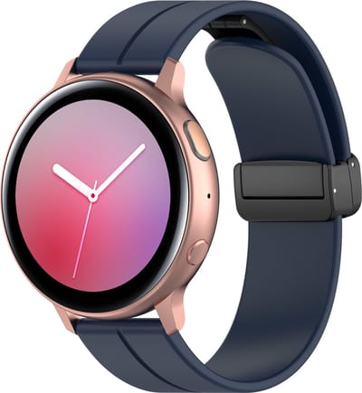Strap-it Smartwatch bandje 20mm - magnetisch d-buckle bandje - geschikt voor Samsung Galaxy Watch 1 42mm / Watch 3 41mm / Active & Active 2 40 & 44mm / Gear Sport - Polar Ignite 1-2-3 / Unite / Pacer - Xiaomi Amazfit GTS 1-2-3-4 / Bip - donkerblauw