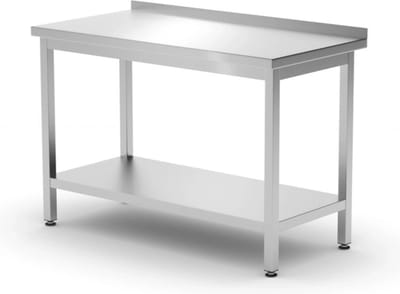 HENDI Muurwerktafel met opstaande rand en schap – 600 mm diep – 1200x600x x(H)850 mm – roestvast staal