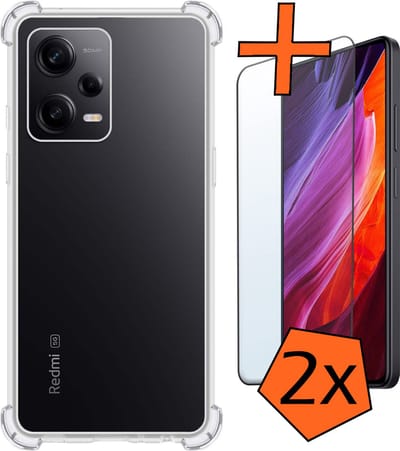 Hoes - Met Screenprotector - 2 Stuks - Geschikt voor Xiaomi Redmi Note 12 Pro+ - Sterk & Shockproof - Siliconen Case - Back Cover - Telefoon Hoes - Shock Proof - Transparant