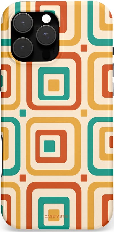 Casetastic hoesje geschikt voor Apple iPhone 16 Pro Max - MagSafe - Dubbellaagse bescherming - Retro Vierkant verlangen - Fashion Case - Crème Terracotta Goud Turquoise