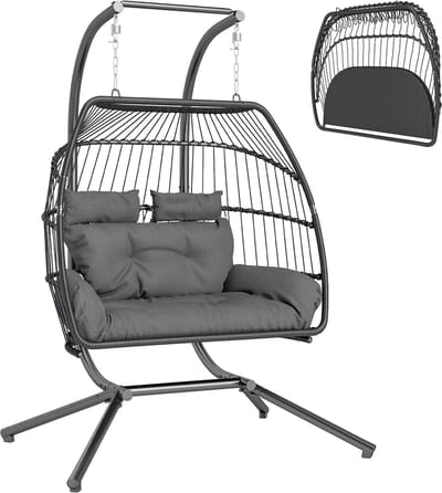 Outsunny-Rattan Hängesessel-Stahl, PE-Rattan-170L x 100B x 185H cm-Dunkelgrau