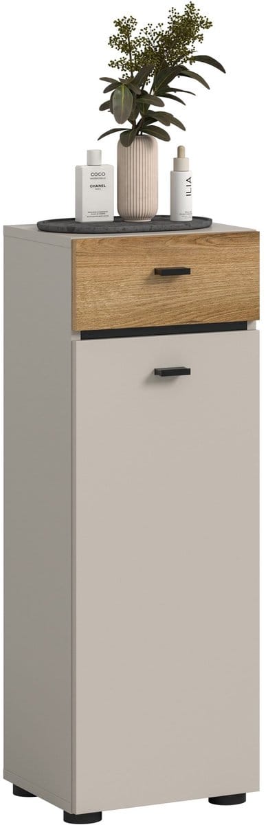 Platstaande badkamer kast in kasjmier - Ruimtebesparende opbergoplossing met lade - 32x91x30cm