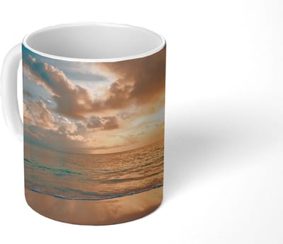 Mok - Koffiemok - Strand - Zomer - Zonsondergang - Wolken - Zee - Mokken - 350 ML - Beker - Koffiemokken - Theemok
