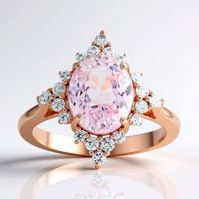 Cavill - 925 Sterling Zilver Roségoudvergulde Ring - 3,303 Ct Ovale Kunziet uit Afghanistan - 20 Cambodjaanse Zirkonia - Elegante Zilveren Ring