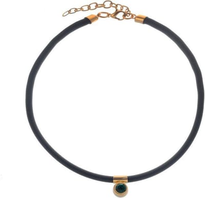 Behave - Zwarte koord ketting met groene steen - Boho chic accessoire