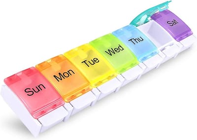 DW4Trading Regenboog Medicijn Opbergdoosje - Pillendoos Voor 7 Dagen - met Handig Kliksysteem - Grote Vakken met Sterke Vergrendeling - Engelstalig