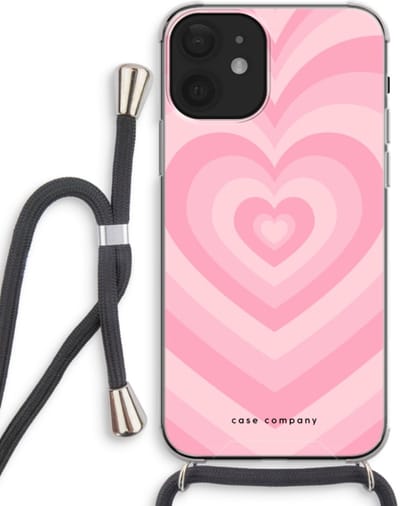 Case Company® - Hoesje met koord geschikt voor iPhone 12 mini hoesje met Koord - Hart Roos - Telefoonhoesje met Zwart Koord - Bescherming aan alle Kanten en Over de Schermrand