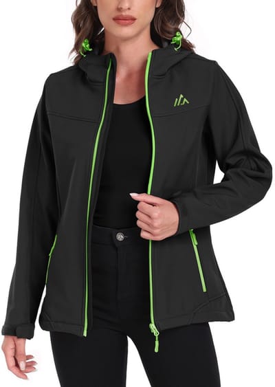 Daity Dames softshelljack, waterdicht tussenjack, ademend regenjack, winddicht jack, gevoerd met capuchon voor buitenactiviteiten en wandelen - Maat M