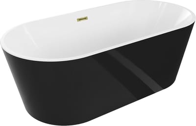 Mexen Luna vrijstaande badkuip 180 x 80 , wit/zwart, gouden overloop - 52031808075-50