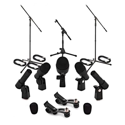 SubZero Complete 5 Piece Drum Microphone Pack with Stands & Cables