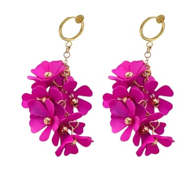 Klem oorbellen -hard roze -bloemen goudkleur- geen gaatje- Charme Bijoux