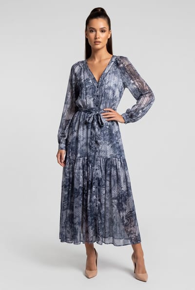 GUESS  Eco Breanna Long Dress Indigo Toile De Jouy Taglia: XS | Maxi abiti Outlet | Donna | Blu