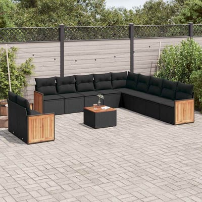 vidaXL - 12-delige - Loungeset - met - kussens - poly - rattan - zwart