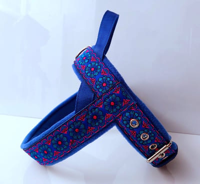 T Tuig blauw bloemen anti trek hondentuig