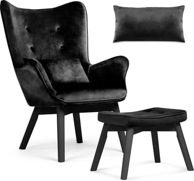 Softel Norse vleugelfauteuil met voetenbank - zwart