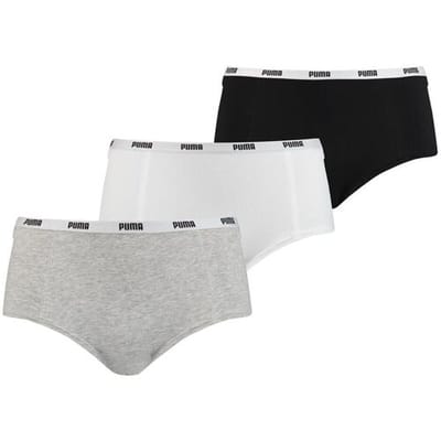 Puma Mini Short Dames Zwart/Wit/Grijs 3-Pack -XS