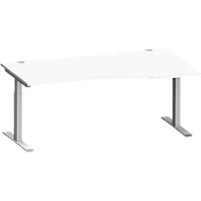 Schäfer Shop Genius bureau MODENA FLEX, vrije vorm rechts, T-voet rechthoekige buis, B 1800 x D 1000/800 x H 650-850 mm, wit/wit aluminium