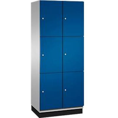 C+P Cambio lockerkast, 2 vakken, 6 vakken, met plint, B 800 x D 525 x H 1980 mm, blank aluminium/ gentiaanblauw