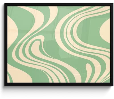 Poster in lijst - Fotolijst 70x50 cm - Posters - Golvende lijnen - Mintgroen - Dansende vormen - Posterlijst zwart - Decoratie - Wanddecoratie woonkamer - Muurdecoratie slaapkamer