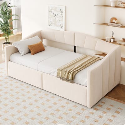 VVBV Slaapbank met Hydraulische Opbergruimte 90x200 cm - Lattenbodem - Fluweel Beige