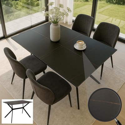 Eetkamertafel - Eettafel - Gezellig dineren - Sintersteen marmerlook - 120x70cm - Zwart goud