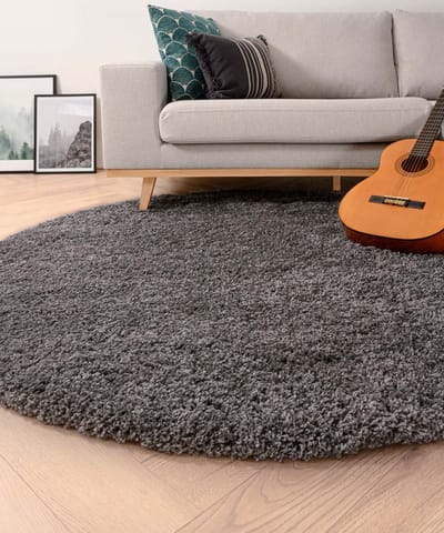 Rond hoogpolig vloerkleed - Shaggy Grand donkergrijs 120