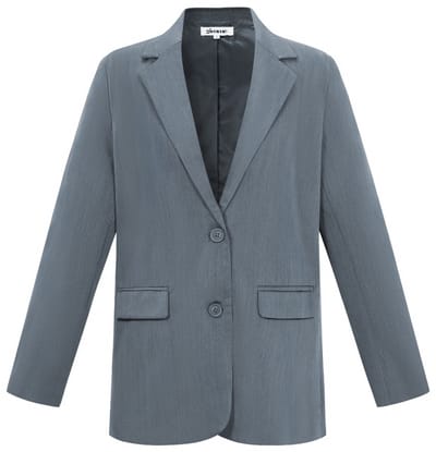 Comfortabele Geweven Polyester Dames Blazer met Letters Grafisch Motief - Grijs - Maat S
