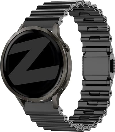 Bandz Premium 'Oceaan' stalen band geschikt voor Garmin Vivoactive 4 / Garmin Venu 4 - 45mm / Garmin Venu 3 / Garmin Venu 2 / Garmin Forerunner 570 - 47mm / Garmin Forerunner 265 / Garmin Forerunner 255 - Zwart