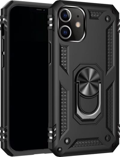 LuxeBass Hoesje geschikt voor iPhone 11 Hoesje - Anti-Shock Hardcase Hybrid Ring Armor - Zwart