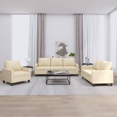 vidaXL - 3-delige - Loungeset - met - kussens - stof - crèmekleurig