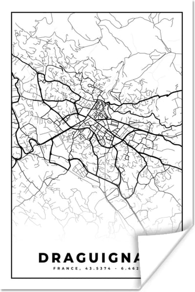 Poster Plattegrond - Draguignan - Kaart - Frankrijk - Stadskaart - Zwart wit - 120x180 cm XXL
