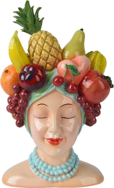 Decoris Plantenpot/bloempot - fruit - vrouwen hoofd - D13 x H23 cm - Polyresin - rond