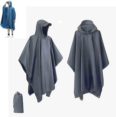 KZQ Waterdichte regenponcho met opbergtas sneldrogend winddicht unisex one size grijs voor fietsen