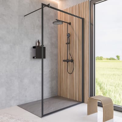 Schulte douchewand - 90x200 - mat zwart - helder - antikalk veiligheidsglas - decor Frame - mat zwart Contouring