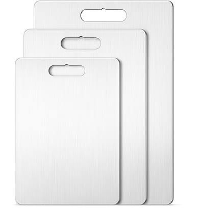 My Green Deal – RVS Snijplanken Set (3-delig) – Hygiënische Roestvrijstalen Keukenplanken – Duurzaam Hakblok – RVS Snijplank Set
