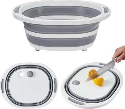Inklapbare Afwasbakje & Snijplank - Camping Keuken Hulpmiddel met Afvoerstop, Geschikt als Wasbak Emmer of Mandje, BRAMBLE